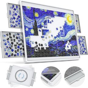 1500 Piece Rotating Puzzle Board 4 Drawers and Cover, 35"x28" Double Sided Felt Mat Portable Jigsaw Puzzle Table with Lazy Susan Spinning for Adults and Kids