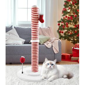 Christmas Cat Scratching Post,Christmas Cat Scratcher for Indoor Cats,Christmas Cat Tree Tower Activity Cat Play Center with Santa Danging Sock Toys and Gift Box