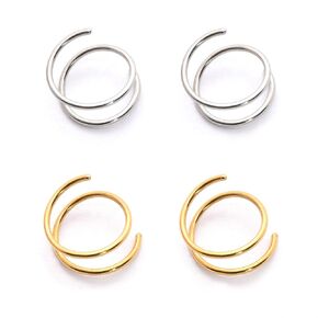 4Pcs Handmade Double Hoop Earrings for Single Piercing, 2 Sterling Silver & 2 Gold Plated Double Twist Earrings for One Hole, Cartilage Earrings for Women, Everyday Tragus Piercing Jewelry