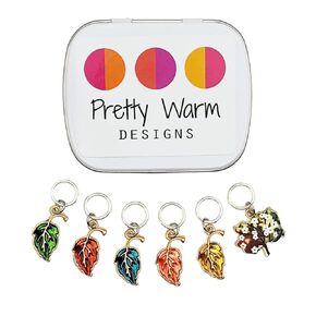 Autumn Glory Stitch Markers for Knitting with Storage Case | Handmade by Pretty Warm Designs | Cute Leaf Metal Ring Charm Knit Marker Set Yarn Knitter Gifts Christmas Fun Unique Gift Stitch Counter