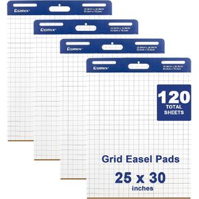 Comix Grid Sticky Easel Pad, 25 x 30 Inches Flip Chart for Teachers, Large Self Sticky Notes for Office School, 30 Sheets/Pad, 4 Pads/Pack