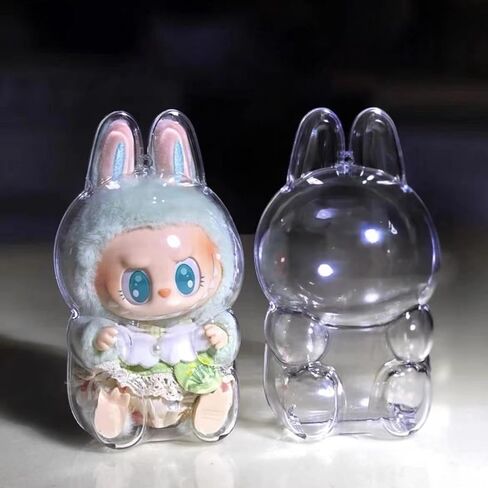 Protective Case for LABUBU, Plastic Clear Display Box with Key Chain for LABUBU Doll, Protective Cover for labubu Plush Toy, Transparent PVC Bag for Storage (Doll Not Include, 17cm) in Saudi Arabia