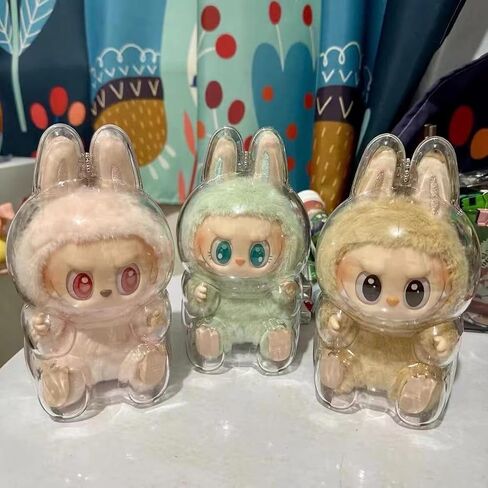 Protective Case for LABUBU, Plastic Clear Display Box with Key Chain for LABUBU Doll, Protective Cover for labubu Plush Toy, Transparent PVC Bag for Storage (Doll Not Include, 17cm) in Saudi Arabia