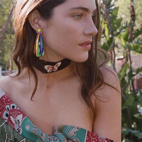 Mardi Gras Theme Earrings for Women Colorful Carnival Tassel Earrings Glitter Mask Feather Dangle Earrings Celebrations Party Jewelry Gifts (Sequin Mask) in Kuwait