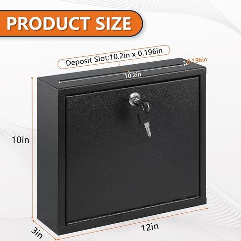 KYODOLED Suggestion Box with Lock and Slot, Small Locking Mailbox for Office, Safe Key Drop Box for Money, Wall Mount Donation Box Ballot Box with 50 Free Suggestion Cards,9.8" W x 3" D x 7" H, Black in Kuwait