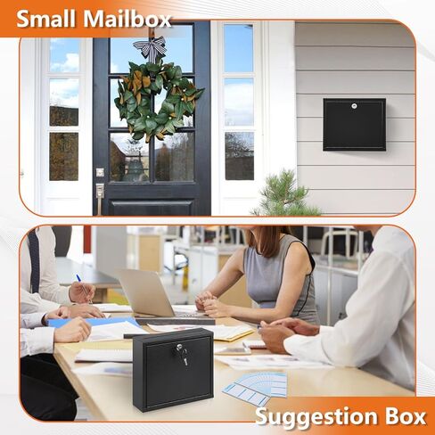 KYODOLED Suggestion Box with Lock and Slot, Small Locking Mailbox for Office, Safe Key Drop Box for Money, Wall Mount Donation Box Ballot Box with 50 Free Suggestion Cards,9.8" W x 3" D x 7" H, Black in Kuwait