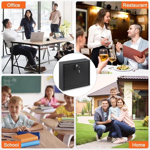 KYODOLED Suggestion Box with Lock and Slot, Small Locking Mailbox for Office, Safe Key Drop Box for Money, Wall Mount Donation Box Ballot Box with 50 Free Suggestion Cards,9.8" W x 3" D x 7" H, Black in Kuwait
