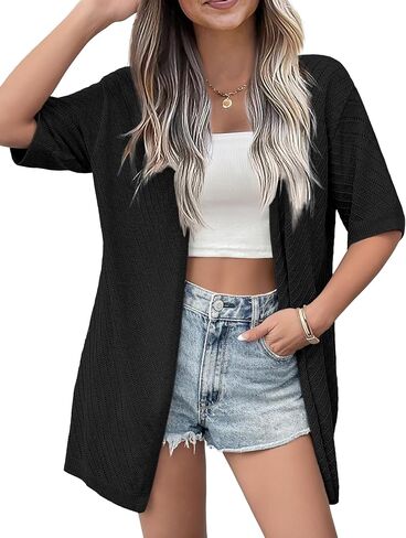 Zeagoo Lightweight Summer Cardigan for Women Short Sleeve V Neck Crochet Kimonos Loose Open Front Hollow Out Cover Ups in Saudi Arabia