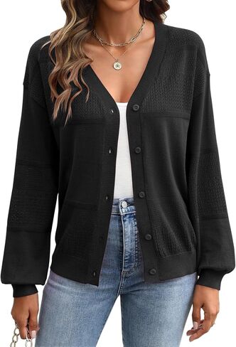 Zeagoo 2025 Womens Cardigan Casual Long Sleeve Lightweight Crochet Shrug V Neck Tops Button Down Soft Knit Sweater in Saudi Arabia