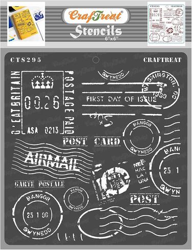 CrafTreat Reusable Postal Stencils for Painting on Wood, Canvas, Paper, Fabric, Floor, Wall and Tile - Postal - 6x6 Inches - DIY Art and Craft Stencils Poster - Postage Stencil in Saudi Arabia