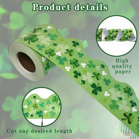 69 Feet St Patricks Day Bulletin Board Decorations Lucky Green Shamrock Clover Bulletin Board Border Trim，for St. Patrick's Irish Party School Office Chalkboard Doors Wall Windows Party Decoration in Saudi Arabia