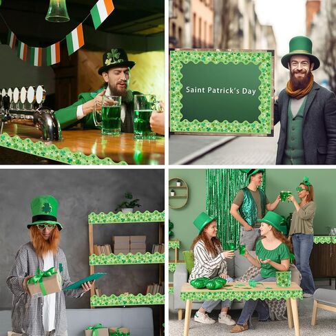 69 Feet St Patricks Day Bulletin Board Decorations Lucky Green Shamrock Clover Bulletin Board Border Trim，for St. Patrick's Irish Party School Office Chalkboard Doors Wall Windows Party Decoration in Saudi Arabia