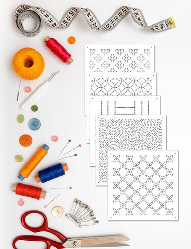 Gezan 20 PCS Sashiko Stencil Kit Kit 10 Pack Water Fabric Fabric Pen Seucing Electory Plassy Plastic Temproidery Patterns Template Line Line for Hand اللحف والتطريز Sashiko in Kuwait
