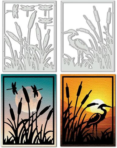 يموت Benecreat 2PCS REED Grass Frame ، و Dusk Gegret Moon Dragonflies يموت الإستنسل ، وقالب النقش المعدني للاصطدام DIY ، ألبوم الصور ، بطاقة الورق المزخرفة المزخرفة in Saudi Arabia