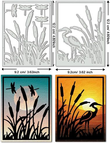 يموت Benecreat 2PCS REED Grass Frame ، و Dusk Gegret Moon Dragonflies يموت الإستنسل ، وقالب النقش المعدني للاصطدام DIY ، ألبوم الصور ، بطاقة الورق المزخرفة المزخرفة in Saudi Arabia