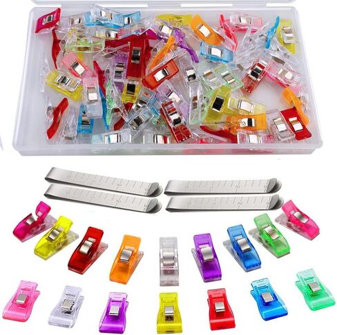 Sewing Clips Kit for Fabric, 84 Pack Quilt Clips Include Plastic Clips and Stainless Steel Hemming Clips with Measurements for Fabric Quilting Pinning and Marking Accessories in Saudi Arabia