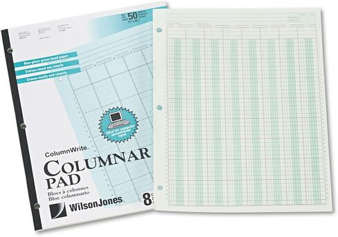 Wilson Jones ColumnWrite Columnar Pad, 11 x 8.5 Inch Size, Ruled Both Sides Alike, 41 Lines per Page, 8 Columns, Green, 50 Sheets per Pad (WG7208A) in Kuwait