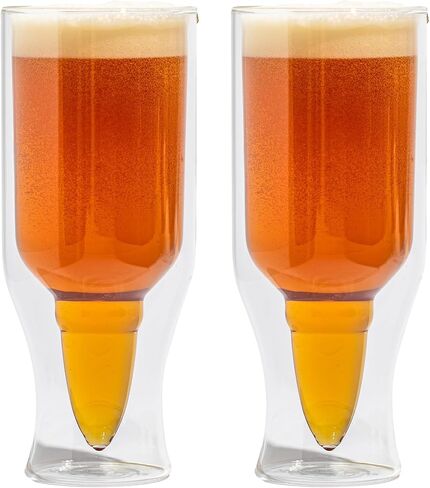 50 Caliber Bullet Shape, Borosilicate Beer Glass, Double Wall Construction | Gifts for Men Gifts for Husband Bullet Beer Glass (Pack of 2) in Saudi Arabia