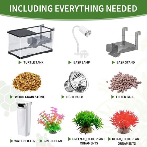 (Tank + Light + Filter + Filter Balls) Turtle Tank Kit, Turtle Tank Starter Kit,Bottom Drainage, Multi-Function Areas for Turtles, Crabs,Fishes, Amphibians,Reptiles. (15.75 x 8.64 x 8.64 Inch) in Saudi Arabia