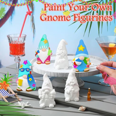 CroBlissful 6 Sets Paint Your Own Ceramic Gnome Statues Ready to Paint Ceramics Paintable Gnome Figurines Unpainted Plaster Arts and Crafts with Brush Palette for Adults in Kuwait