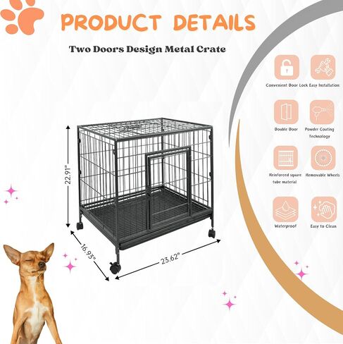 Double Door Dog Cage Dog Crate with Lockable Wheels and Removable Trays Small Crate for Puppies and Small Dogs Dog Kennel Indoor in Saudi Arabia