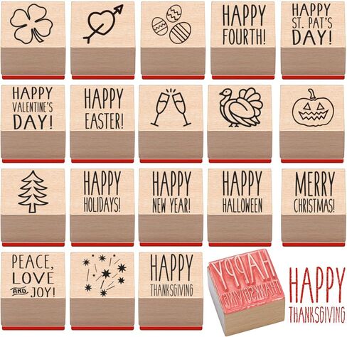 MOTIMIND 18 PCS جميع طوابع الخشب العطلة مجموعة طوابع عطلات مطاطية خشبية لزخارف صنع البطاقات ومستلزمات القصاصات in Saudi Arabia