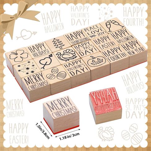 MOTIMIND 18 PCS جميع طوابع الخشب العطلة مجموعة طوابع عطلات مطاطية خشبية لزخارف صنع البطاقات ومستلزمات القصاصات in Saudi Arabia