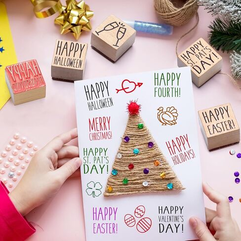 MOTIMIND 18 PCS جميع طوابع الخشب العطلة مجموعة طوابع عطلات مطاطية خشبية لزخارف صنع البطاقات ومستلزمات القصاصات in Saudi Arabia