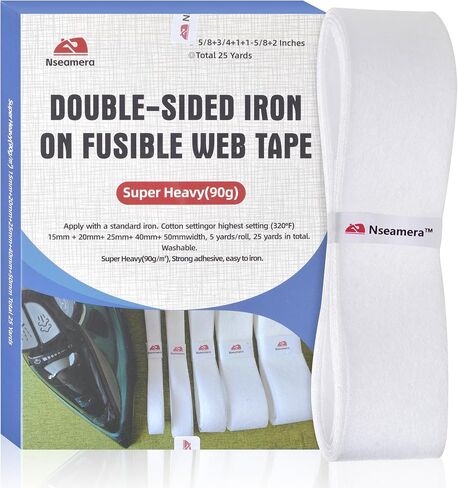 5 Rolls Iron-On Hemming Tape, Extra Strong Adhesive 90GSM, 5 Widths, 5 Yards/Roll, No-Sew Fabric Tape for Pants, Dresses, Curtains, Hem Tape for Clothes in Kuwait