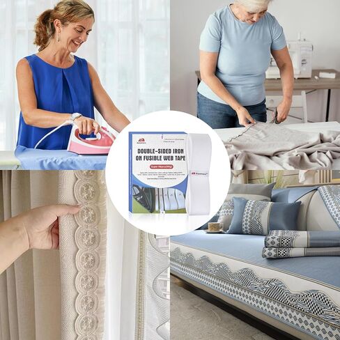 5 Rolls Iron-On Hemming Tape, Extra Strong Adhesive 90GSM, 5 Widths, 5 Yards/Roll, No-Sew Fabric Tape for Pants, Dresses, Curtains, Hem Tape for Clothes in Kuwait