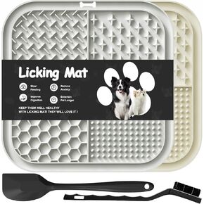 2 PCS Licking Mat for Dogs & Cats with Suction Cups, Dog Slow Feeder Lick Pat for Anxiety Relief, Dog Toys Feeding Mat for Butter Yogurt Peanut, Pets Bathing Grooming Training Mat (7.9''*7.9'')