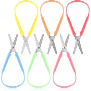 6 Pcs Mini Loop Scissors, 5.5 Inch Self Opening Adaptive Scissors, Colorful Grip Scissors Loop Handle, Special Needs Scissors Right and Left Support for Teens Adults, 6 Colors