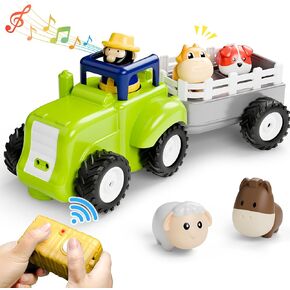 iPlay, iLearn Remote Control Farm Tractor Toys for Toddlers 1-3, Baby RC Farm Animal Trailer Truck W/Sounds, Kids Farmer Vehicle Pretend Play Set, Birthday Gifts for 18 Month 2 4 Year Old Boys Girls