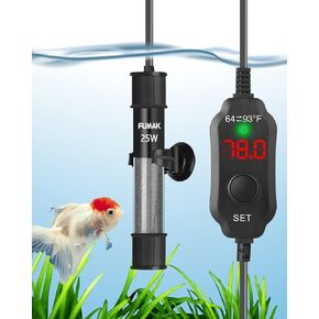 25W Adjustable Aquarium Heater Super Short Submersible Fish Tank Heater Fish Heater with LED Digital Display Thermostat, for Tanks 3-5 Gallons