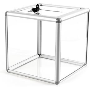 Extra Large Donation Box for Fundraising, Acrylic Ballot Box with Slot 11.41 x 11.41 x 11.41 Inch, Raffle Ticket Box with Lock Cash Storage Container for Voting Charity Contest Tip