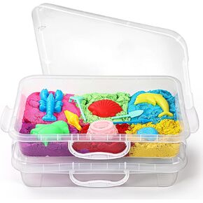 2 PCS Sand Tray Sensory Bin مع غطاء ومقبض ، حاوية رمل حسية محمولة للأطفال ، صينية النشاط البلاستيكي للأطفال الصغار (شفاف)