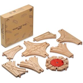 SainSmart Jr. Wooden Train Track 8pcs, Track Expansion Compatible with All Major Brands Toddler Railway Toy Train Set Boys Train Set 3+