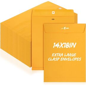 50 Pcs Extra Large Mailing Clasp Envelopes 14 x 18 Inch Jumbo Kraft Catalog Manila Envelope with Clasp Closure for Oversized Big Documents Office Home Business Legal School Storing Mailing