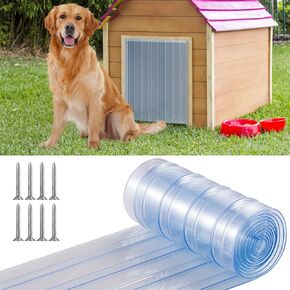 Dog Door Replacement Flaps, 7.09in x 6.5ft Doghouse or Kennel Door Flap, Plastic Vinyl Door Strips, Transparent Dog House Door Flap Strips for DIY Dog or Cat Door, Easy to Cut & Install