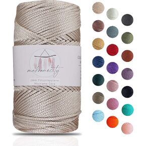 Makromecity, Polyester Macrame Cord 2mm x 125 Yards (375 feet) 2mm Polypropylene Macrame Cord Crochet Macrame Bag Cord Crafts for Wall Hangings, Bags, Underplate, Rug (Black, 1 Skein)