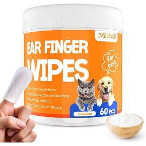 NEENCE Ear Finger Wipes for Dogs & Cats,Dog Ear Cleaner Finger Wipes, Soothing Cleansing Deodorizing Ear Care Wipes for Cat and Dog, Effectively Remove Ear Wax for Dogs & Cats(60 Pcs, Unscented)
