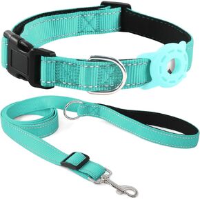 AirTag Dog Collar and Reflective Leash Set Bundle with Airtag Holder Case,Adjustable Padded Nylon Pet Collar for Small Medium Large Dogs(Black, Extra-Small)