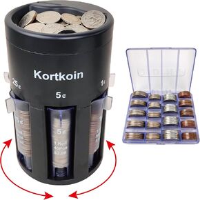 Automatic Coin Sorter 5-in-1 Coin Counter with Coin Wrappers, Sort Your Loose Change in Piggy Bank Coin Jar Quickly as Sorting Machine + Mini Coin Holder for Car Small & Portable for 96pcs