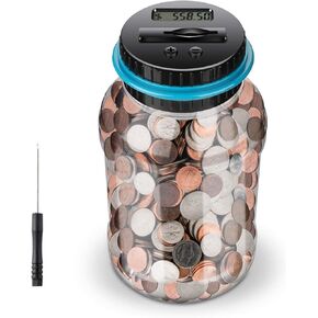 Digital Counting Money Jar, Digital Coin Counter with LCD Display Large Capacity Money Saving Box for Kids Adults as Gift on Christmas,Birthday (Blue)