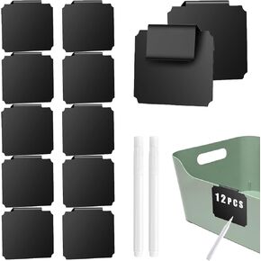 14 Plastic Basket Labels Clip On Set - Removable Bin Labels Clip On with 2 Chalk Markers for Basket Pantry Organization Box