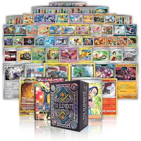 TCG Elements- Poke TCG Bundle, 100 Cards with 2 Legendary Cards, Vstar, Vmax, V, GX, EX, Radiant or Full Art Cards, 10 Foils, 90 Common/Uncommon Cards Deck Box