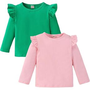 Toddler Baby Girl Skirt Outfit Solid Color Ruffle Long Sleeve Tee Tops Kids Girl Blouse