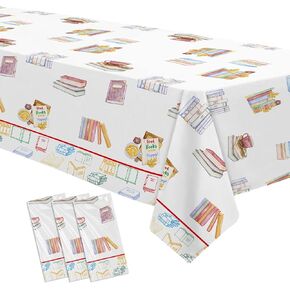 Book Themed Party Decorations Tablecloth, Disposable Book Club Birthday Party Supplies Tablecover, Library Reading Theme Baby Shower Table Cloth, 3 Pcs, 54in x 108in