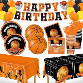 Basketball Party Decorations, 139Pcs Basketball Party Supplies-Serves 24 with Plates Napkins Cups Tablecloth Birthday Banner for Basketball Birthday Party Decorations