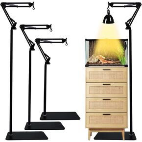 kathson Reptile Lamp Stand Adjustable Height 15.55-54.3in with Swing Arm and Hook, Metal Reptile Light Holder, Floor Stand for Hanging Terrarium Heating Lamp, Gecko Bearded Dragon Light Bracket